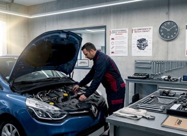 1778661155596_Technicien-verifie-moteur-dans-atelier-eclaire Dans un atelier baigné de lumière, un technicien inspecte minutieusement un moteur.