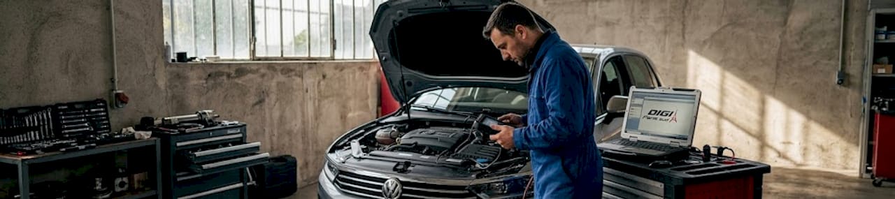 Un technicien spécialisé en GNV procède à un contrôle minutieux du moteur dans un atelier équipé.