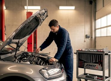 1779358439456_Mecanicien-inspectant-moteur-dans-garage-lumineux Un mécanicien examine minutieusement un moteur dans un atelier baigné de lumière.