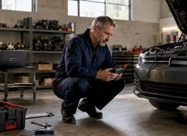 1780572583020_Mechanic-running-engine-diagnostic-in-workshop Un mécanicien effectue un diagnostic moteur dans son atelier.
