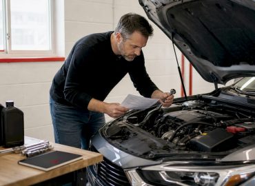 1781242411159_Homme-verifiant-le-moteur-avec-check-list Un homme effectue le contrôle du moteur à l’aide d’une liste de vérification.