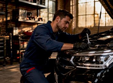 1781660070878_Mechanic-working-under-car-hood-in-garage Un mécanicien s’affaire sous le capot d’une voiture dans son atelier.