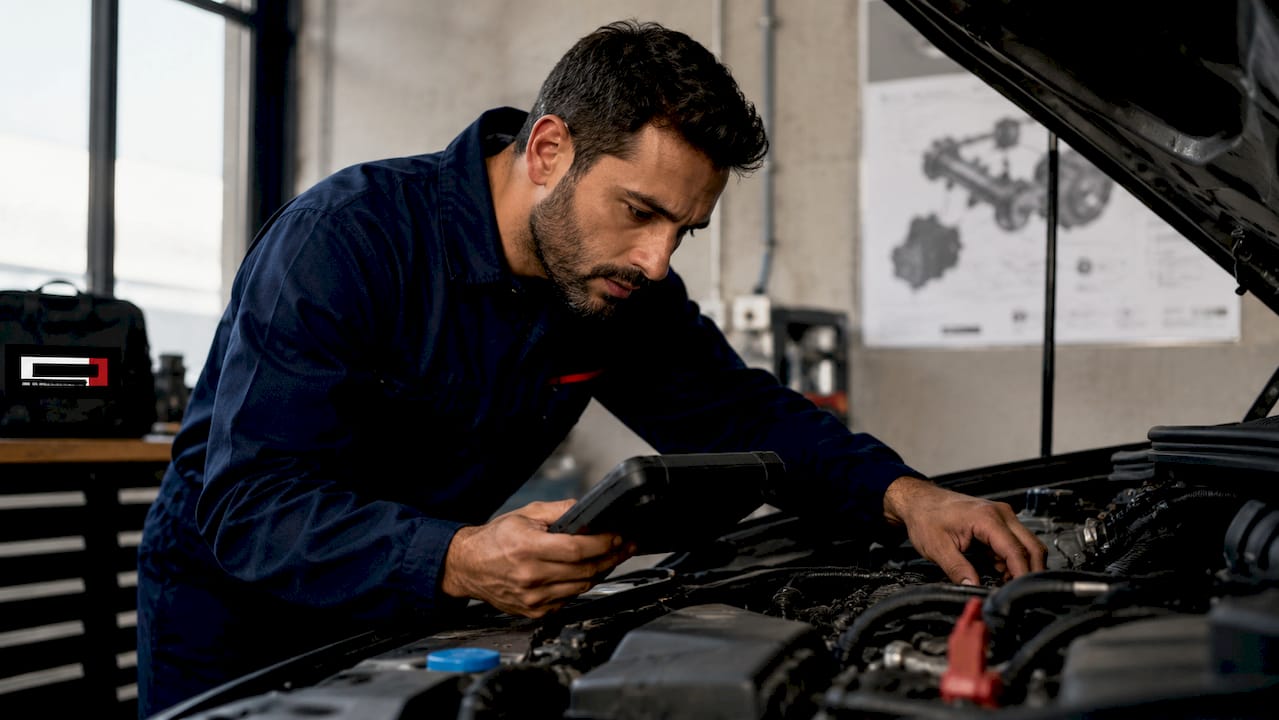Un technicien procède à un contrôle du moteur afin d’évaluer la nécessité d’un décalaminage.