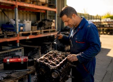 Un mécanicien examine minutieusement le moteur d’une voiture dans son atelier.