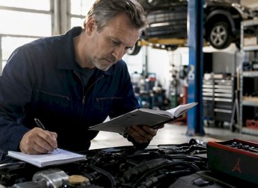 1784106638401_Technician-using-diagnostic-device-in-automotive-garage Un technicien effectue un contrôle avec un appareil de diagnostic dans un atelier automobile.