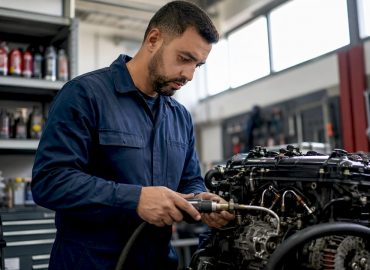 1784271469926_Mecanicien-decalaminant-un-moteur-diesel Un mécanicien procède au décalaminage d’un moteur diesel.