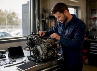 1784424157002_Mecanicien-inspectant-moteur-pour-reprogrammation Un mécanicien examine le moteur dans le cadre d’une opération de reprogrammation.