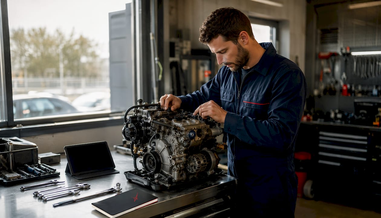 Un mécanicien examine le moteur dans le cadre d’une opération de reprogrammation.
