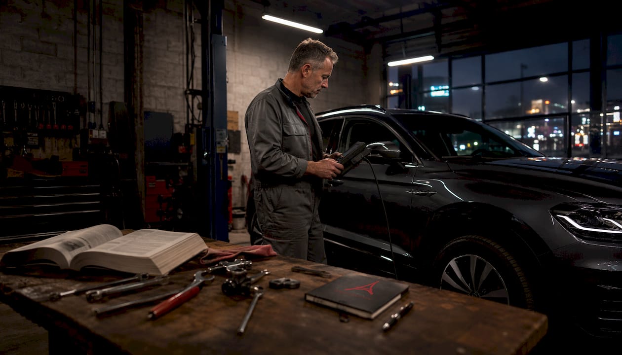 Un technicien effectue un diagnostic automobile au sein de l’atelier.