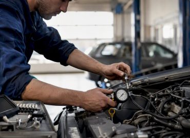 1786508133434_Technician-hands-checking-fuel-injector-in-engine-bay Un technicien inspecte minutieusement l’injecteur de carburant sous le capot d’une voiture.