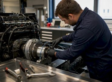 Une main effectue une mesure du couple moteur à l’aide d’un dynamomètre.