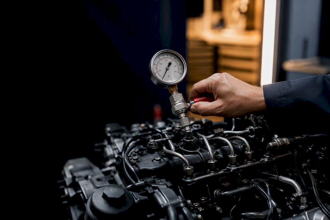 Technicien en train de mesurer la pression d'injection diesel