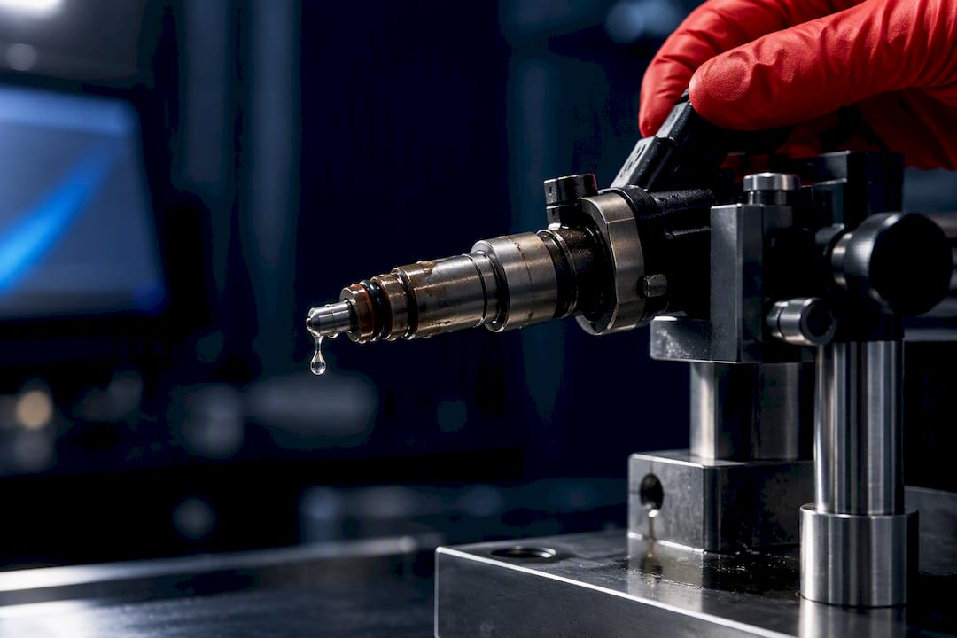 Injecteur de voiture analysé lors du diagnostic