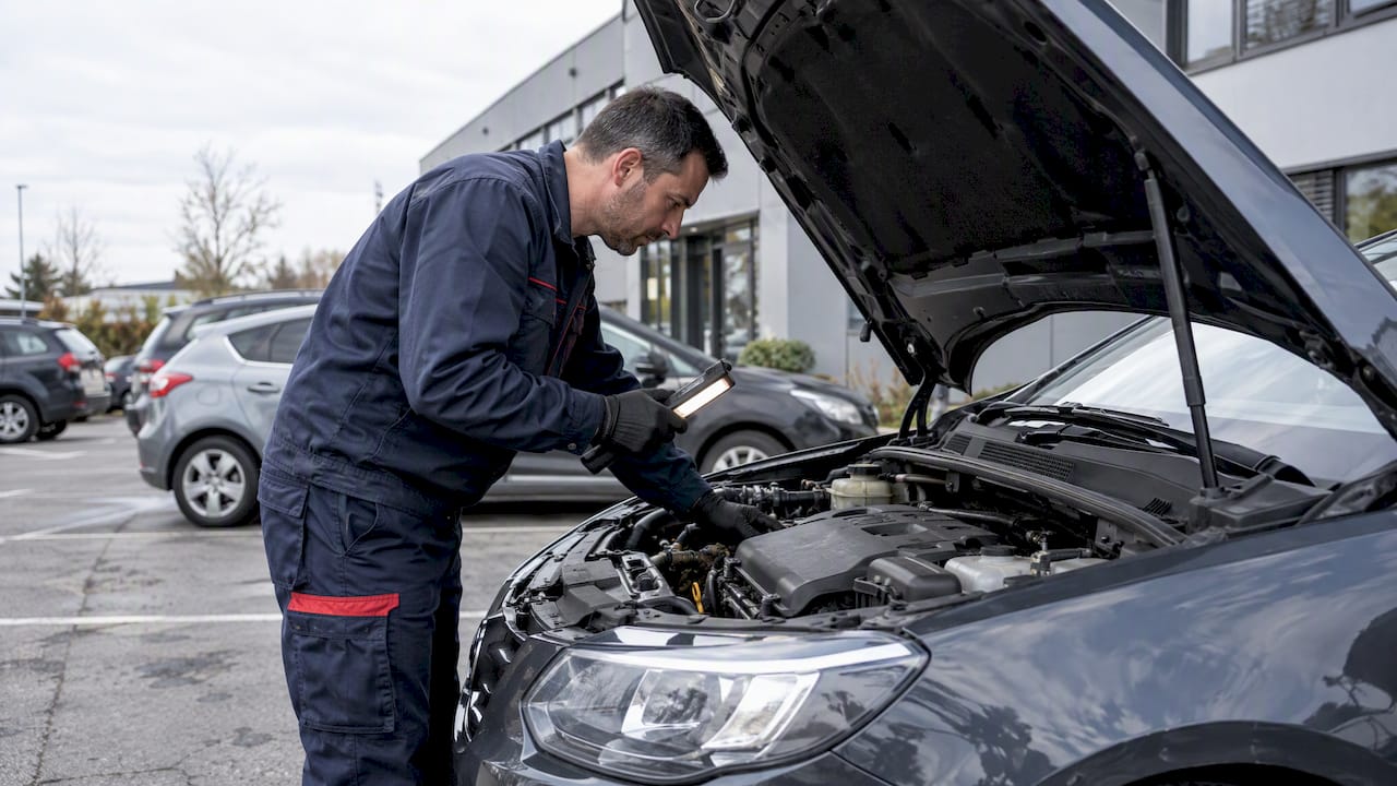 Mécanicien en train de travailler sur une voiture
