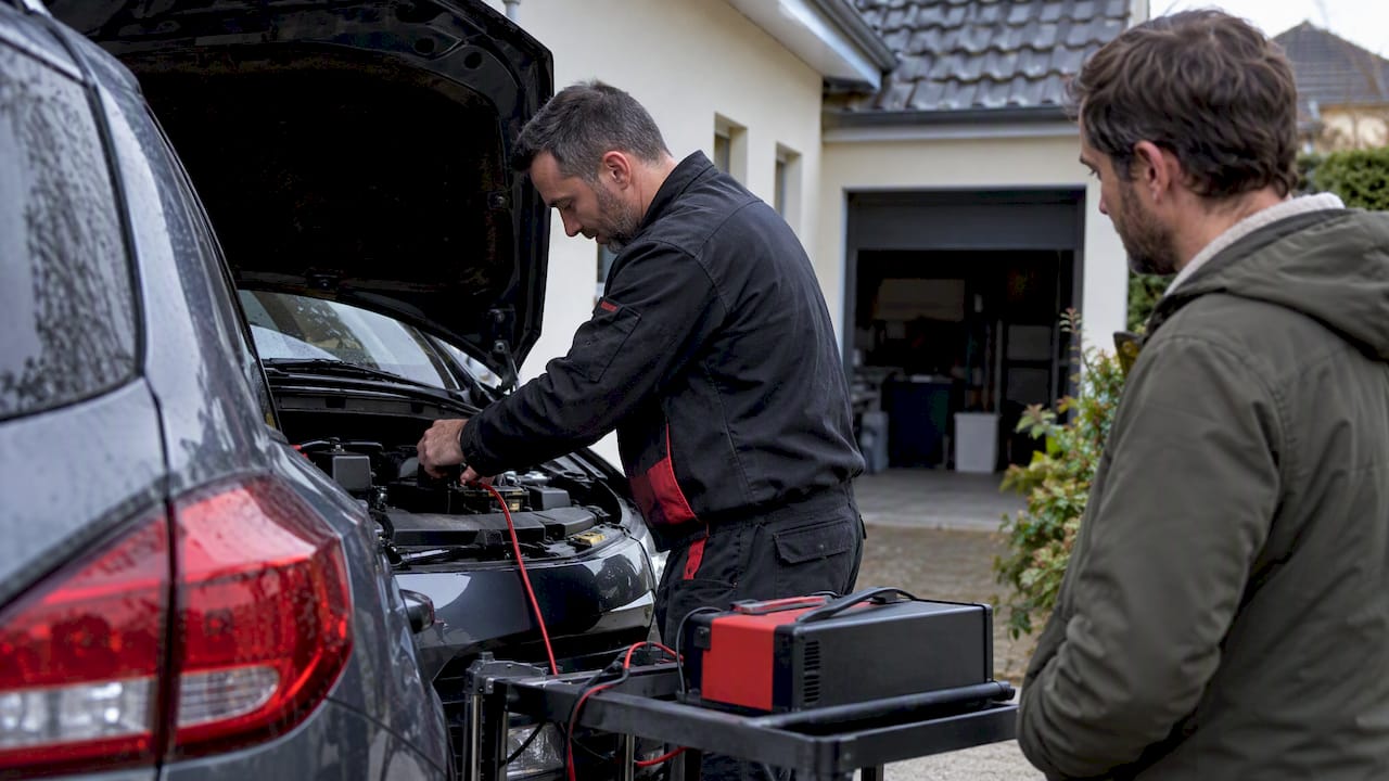 Technicien effectuant une reprogrammation moteur à domicile