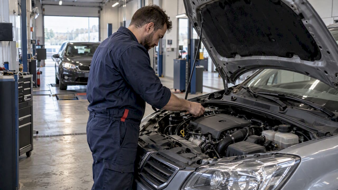 Inspection visuelle du moteur en atelier technique