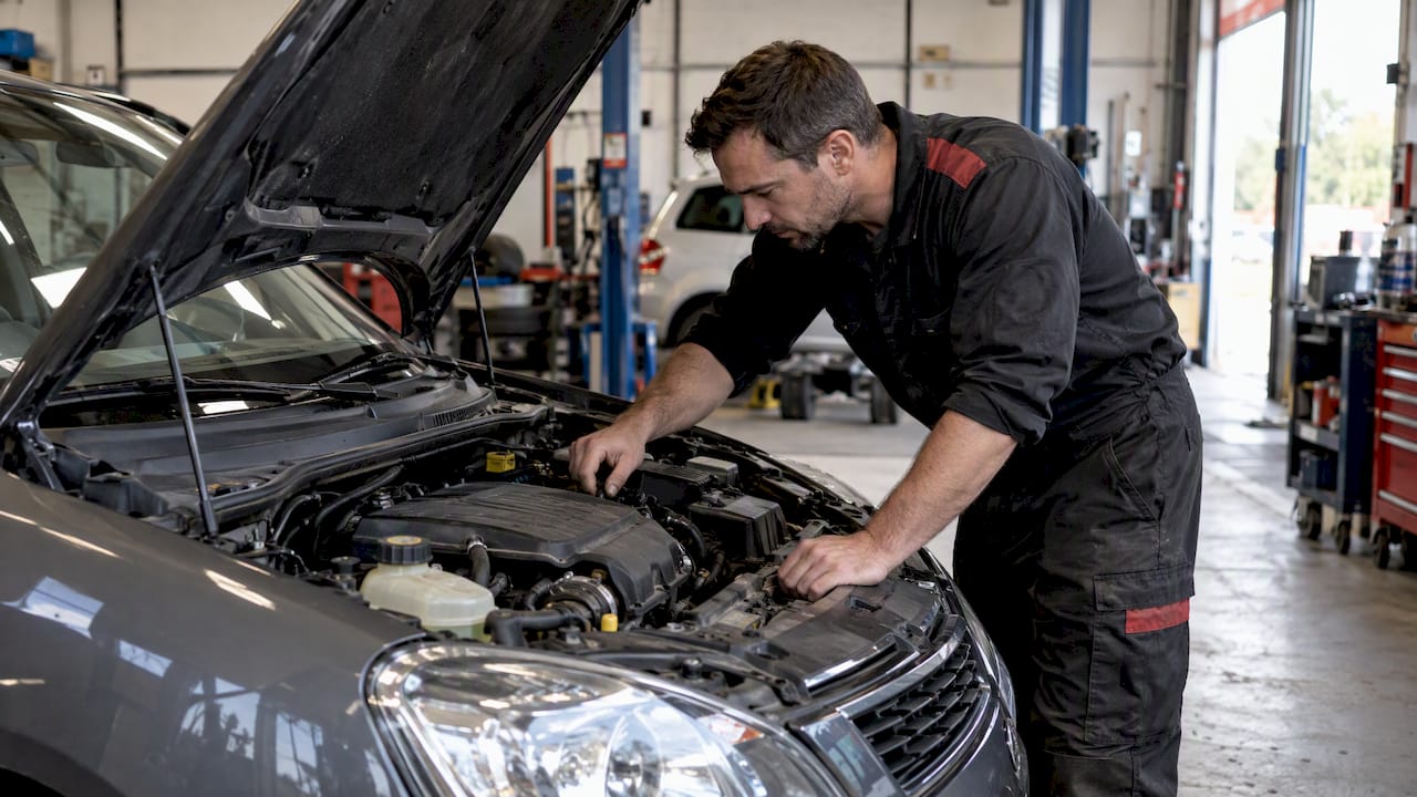 Technicien vérifiant une voiture avant le contrôle technique