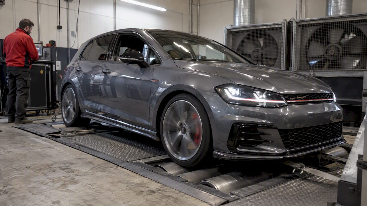 Voiture turbo testée sur un banc de puissance